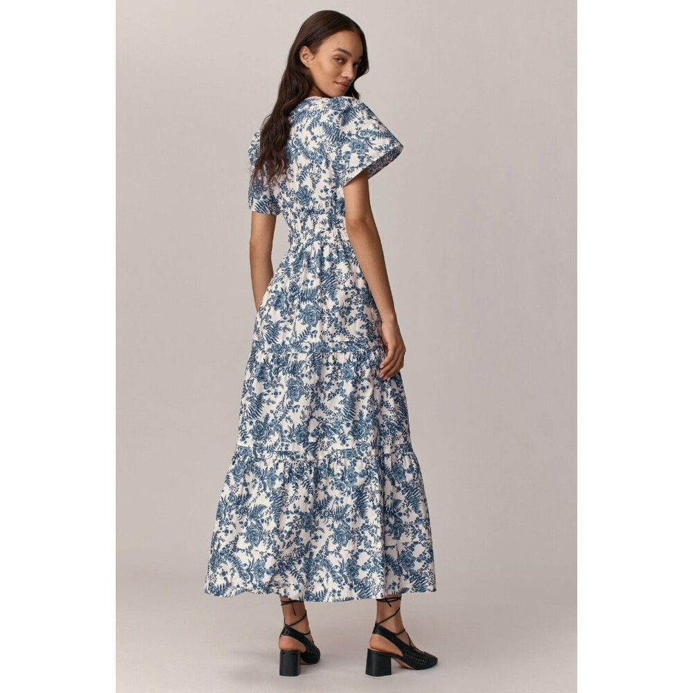 NWT Anthropologie Somerset Maxi in Ivory Blue Floral Tiered Cotton Dress XL - Picture 3 of 6